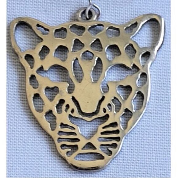 Vintage Large Leopard Face Cut Out Dangle Earring goldtone. - Picture 3 of 3